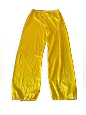 Vintage Yellow Satin Pants Drawstring Wide Leg Circus Clown Costume Handmade XL